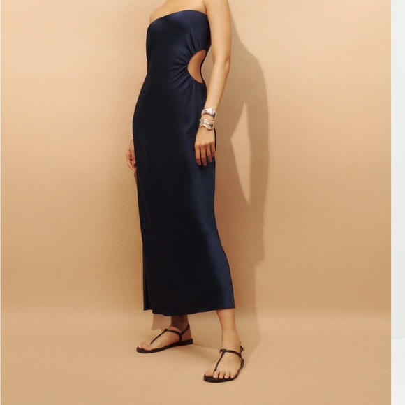 Reformation Navaeh Satin Midi Dress Navy - NWT - Picture 2 of 9